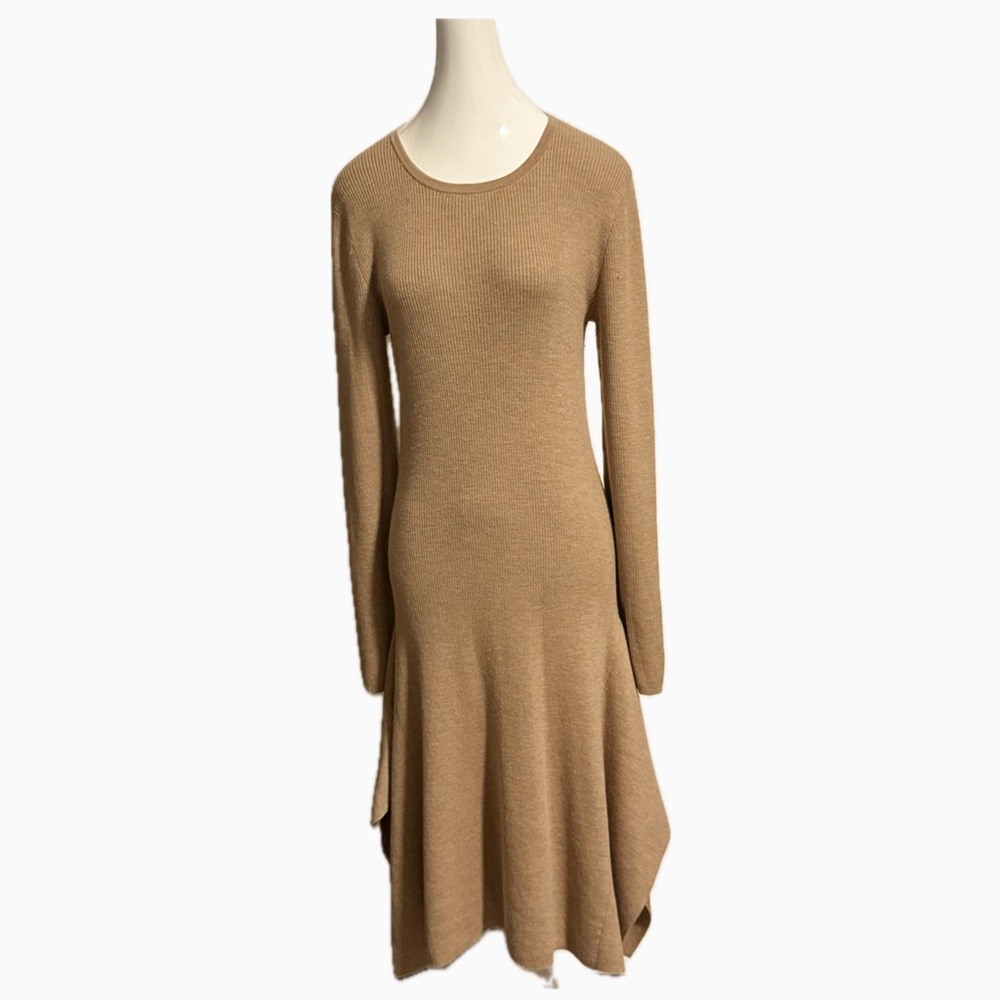 BCBGMaxAzria Tan Long Sleeve Asymmetrical Sweater Dress